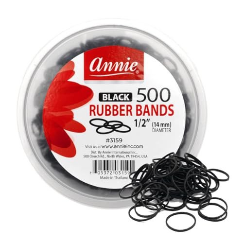 Annie Rubber Bands 14mm, 500 Count Black Elastic Hair Ties, Medium Durable Rubber Bands for Braids, Ponytails & Sectioning, Secure Hold for All Hair Types, Salon Value | Amazon (US)