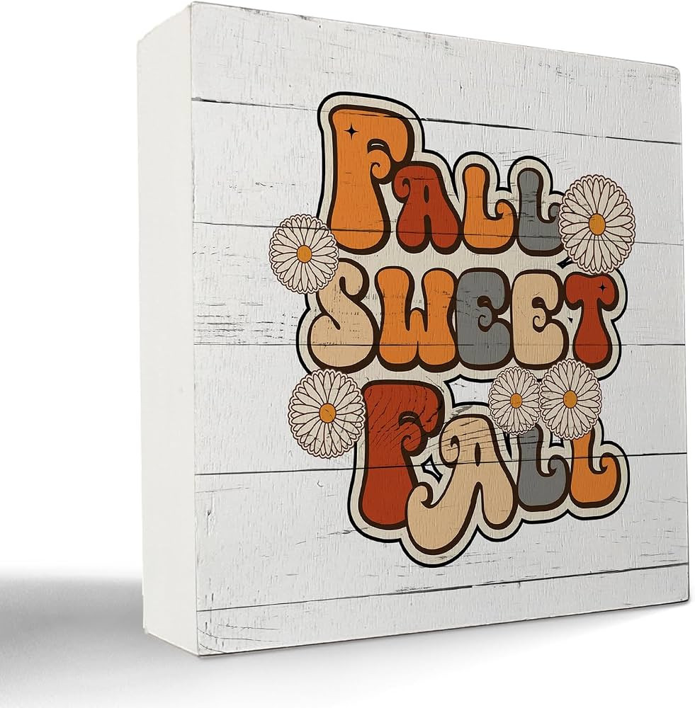 kunlisa Fall Signs,Groovy Fall Sweet Fall Wood Box Sign Desk Decor,Rustic Fall Wood Block Plaque ... | Amazon (US)