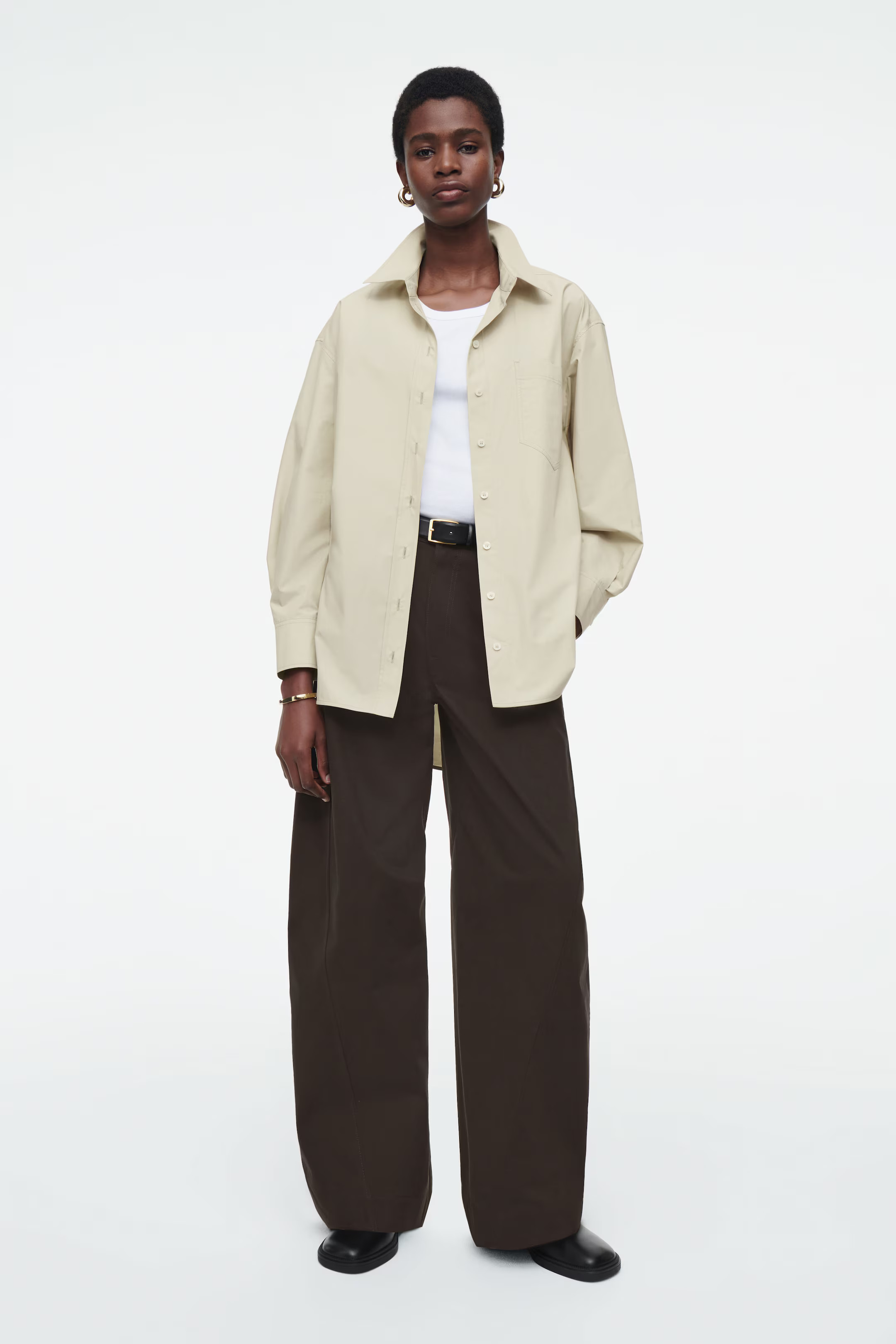 OVERSIZED CURVED-HEM SHIRT - LIGHT KHAKI | COS (AU)