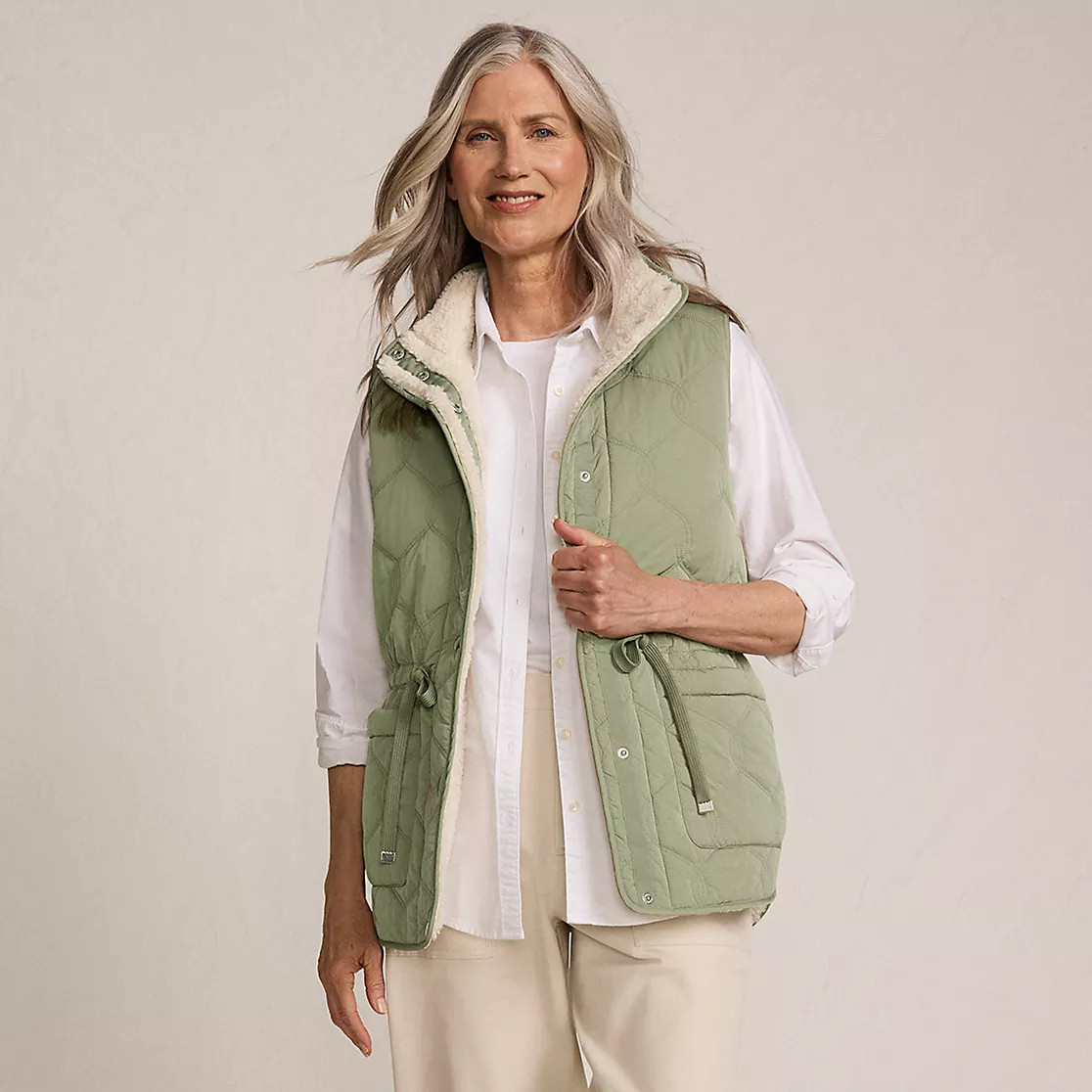 Women's Reversible Quilted Sherpa Fleece Vest | Lands' End (US)