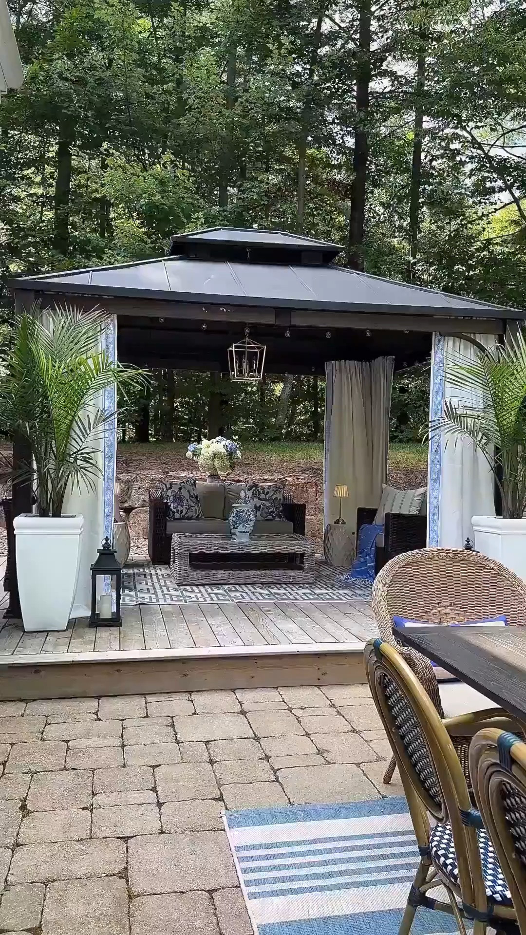 Chic custom outdoor curtains make a huge difference in our yard! We added gorgeous border trim for an elevated look that brings the indoors out! Here are our curtain details: Gazebo size 10’ x 12’ Outdoor Curtain Fabric: Edith White QS8101-2 Header style: 4 in 1 4 panels: 65.5”Wx87”L (for the 12’ sides) 4 panels: 55.5”Wx87”L (for the 10’ sides) Trim: W33 double sided (front and back) Tie backs (not shown)

#LTKSeasonal #LTKHome