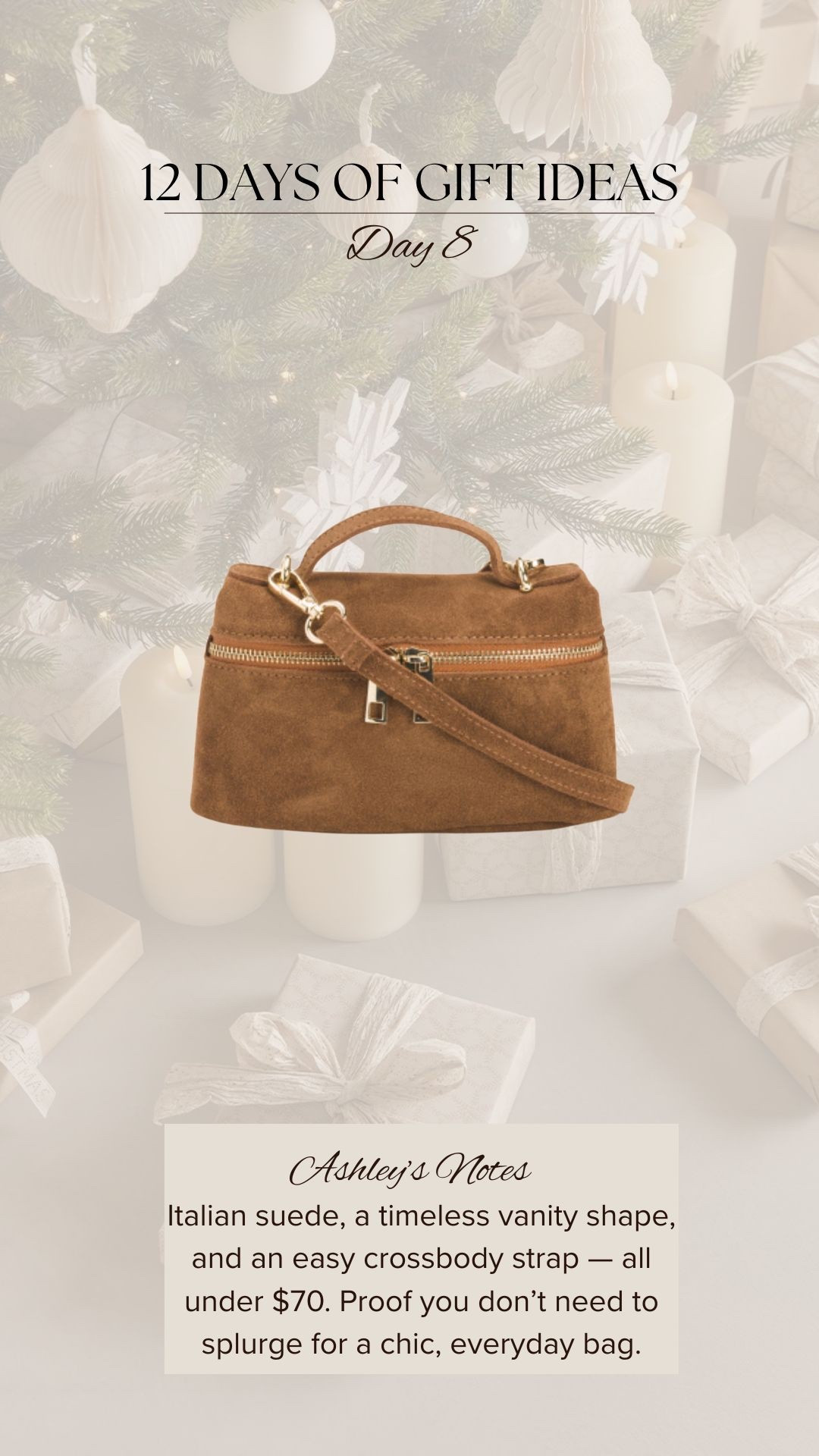 Notes-Ashley’s Notes
Italian suede, a timeless vanity shape, and an easy crossbody strap — all under $70. Proof you don’t need to splurge for a chic, everyday bag.

#LTKHoliday #LTKFindsUnder100 #LTKGiftGuide