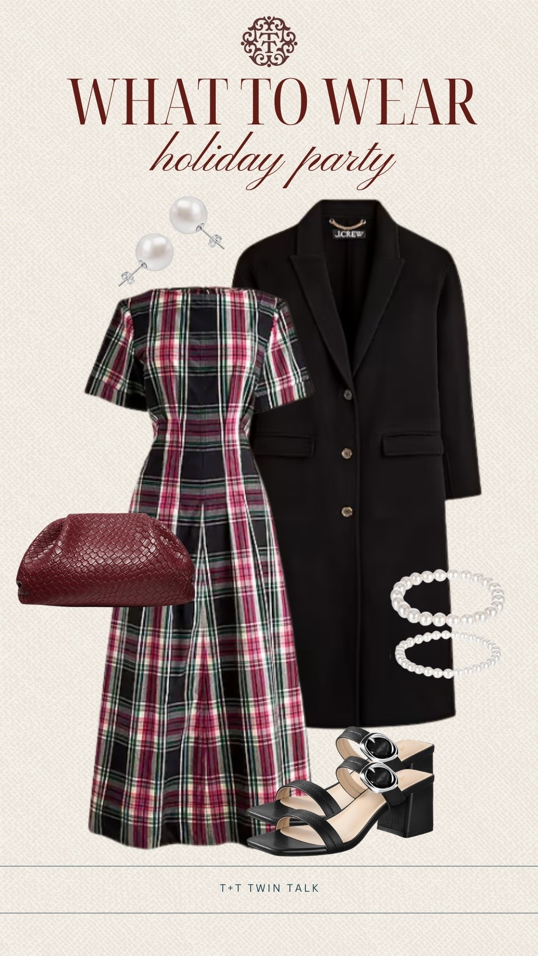 T+T, what to wear to a holiday party! Looking for some outfit inspiration? We are loving this plaid  J.Crew dress with a long coat layered over the top of it. We paired it with pearl accessories and a black heel to complete the look. 

#LTKHoliday #LTKOver40 #LTKStyleTip