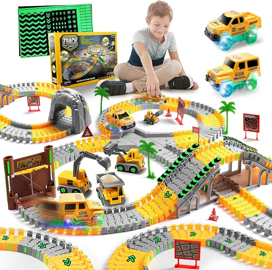 264 PCS Construction Race Tracks for Kids Toys, Glow in The Dark Magic Toy Set, 2 Light Up Cars T... | Amazon (US)