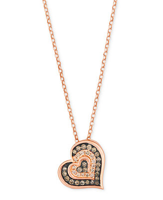 Le Vian® Chocolate Diamond & Nude Diamond Heart 19" Pendant Necklace (3/8 ct. t.w.) in 14k Rose ... | Macy's