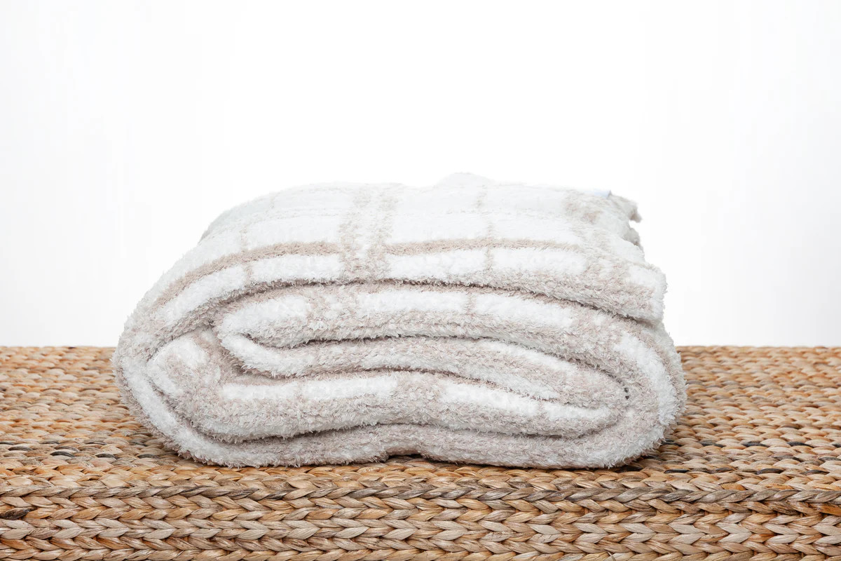 Feather & Cloud White Plaid Print Throw | Sunset Snuggles