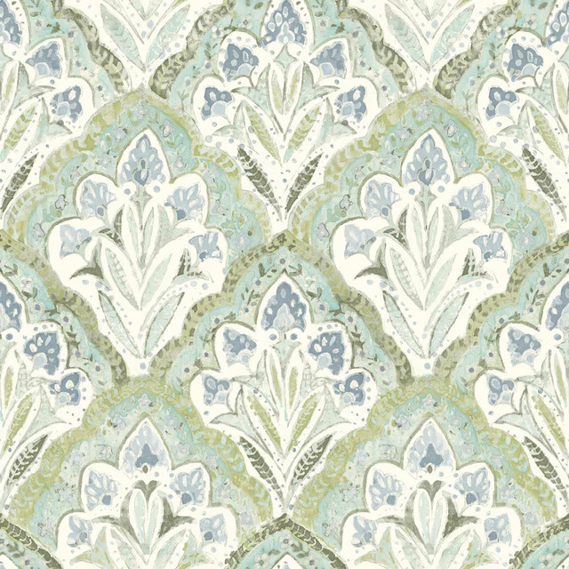 Brewster Home Fashions Chesapeake Kinfolk Damask Aquamarine Wallpaper | DecoratorsBest
