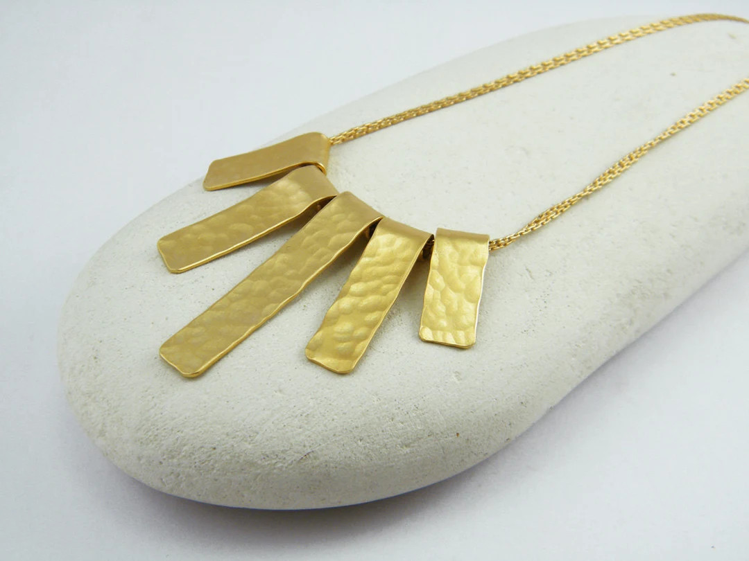 Long Fringe Necklace Gold Stick Necklace Hammered Gold Necklace Long Gold Necklace Fringe Necklac... | Etsy (US)