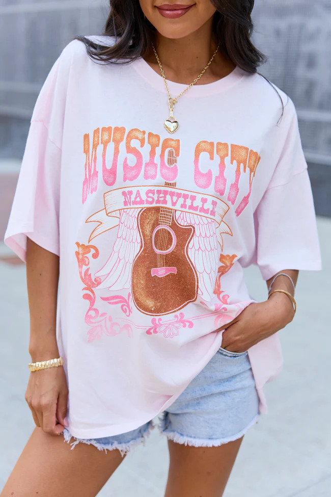 Music City Nashville Light Pink Oversized Graphic Tee | Pink Lily