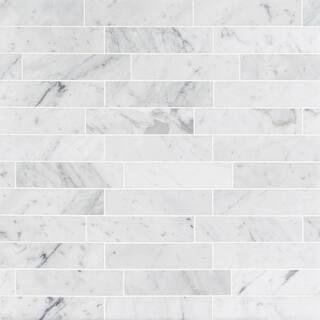 Ivy Hill Tile Brushed White Carrara 2 in. x 8 in. Marble Floor and Wall Subway Tile (1 Sq. Ft. / Cas | The Home Depot