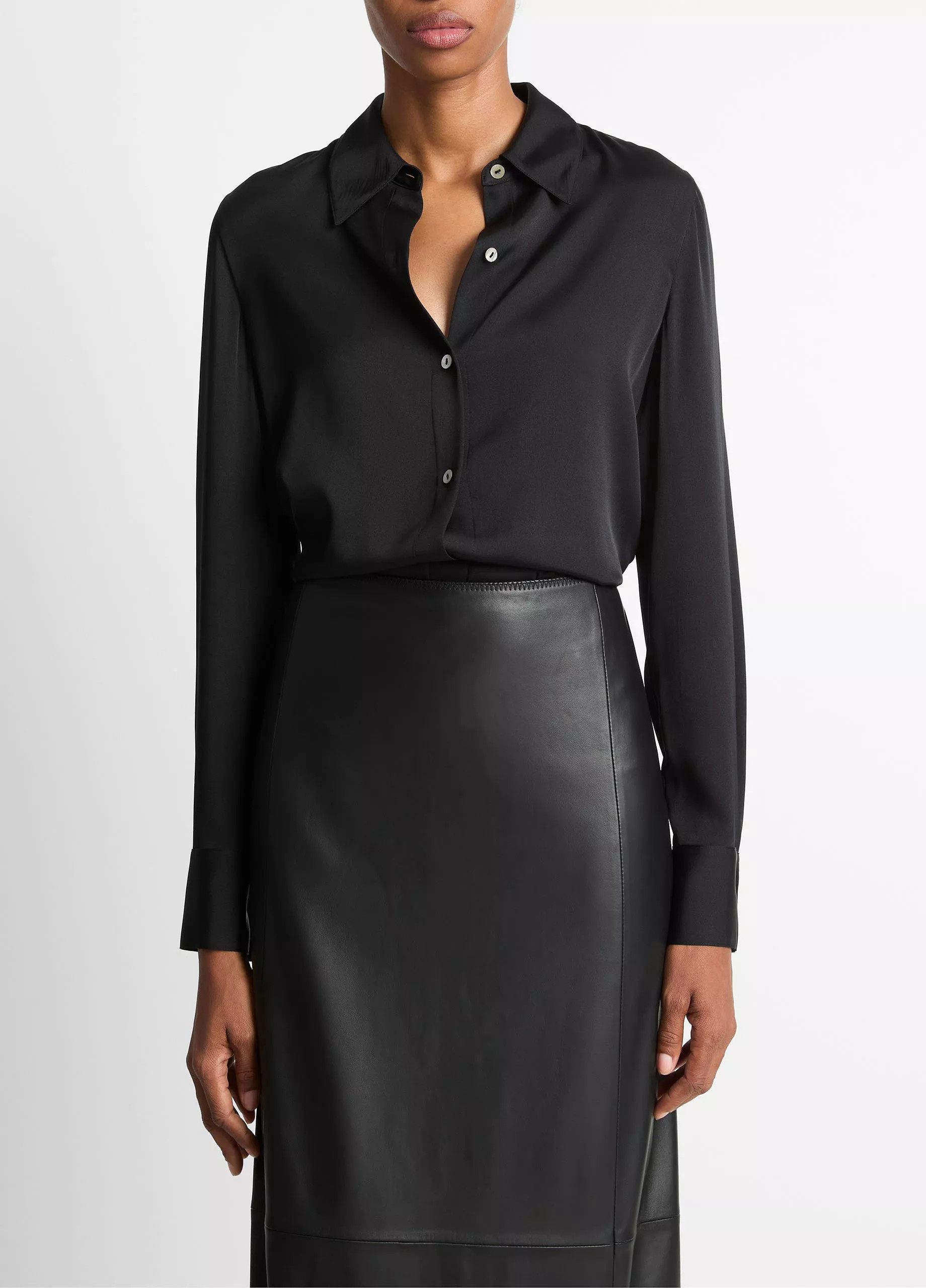 Silk-Blend Slim Button-Front Blouse | Vince LLC