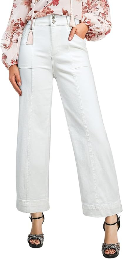 Astylish Womens High Waisted Wide Leg Jeans Cropped Straight Leg Denim Pants | Amazon (US)