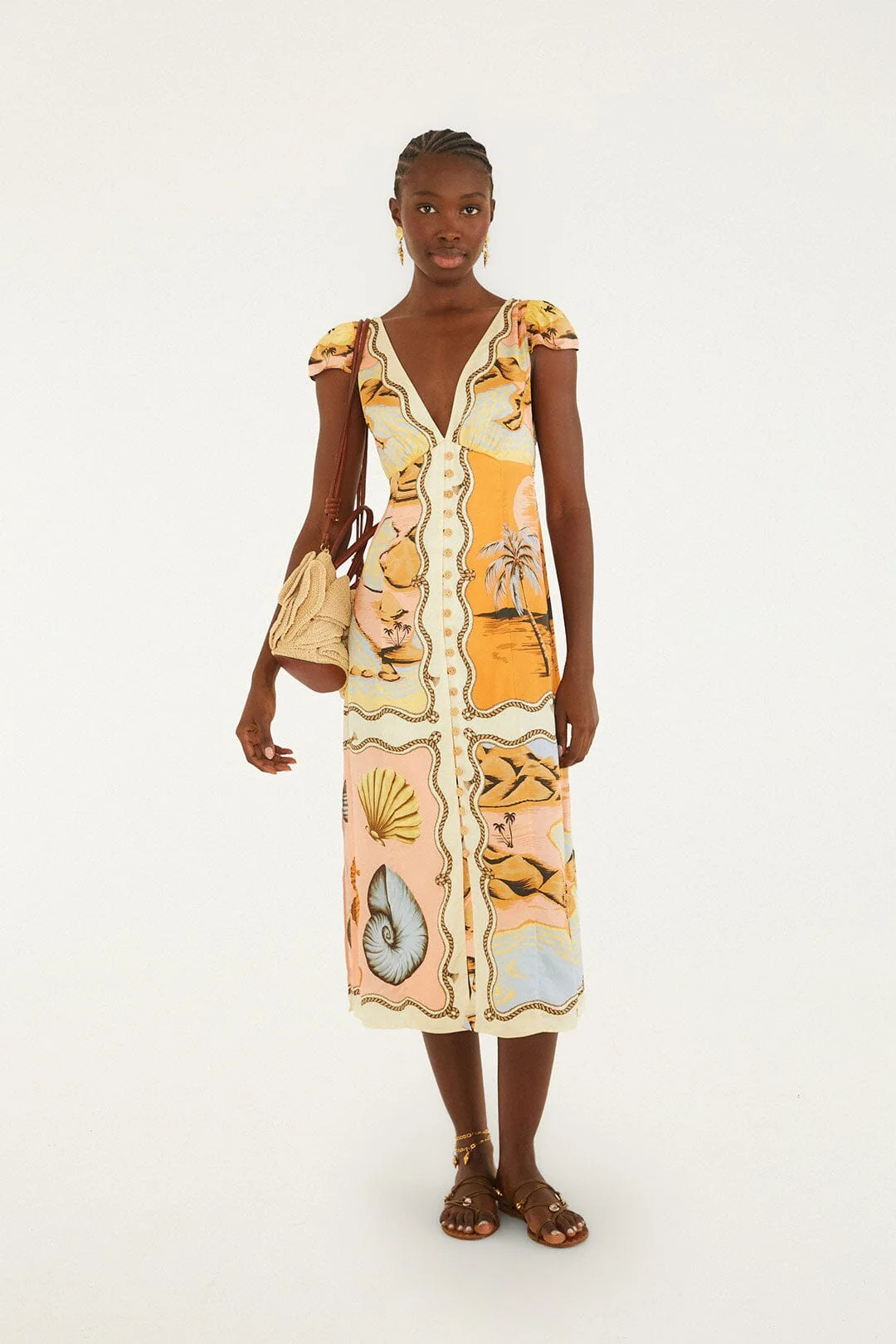 Multicolor Rio Souvenir Scarves Satin Midi Dress | FARM Rio | FarmRio (US)