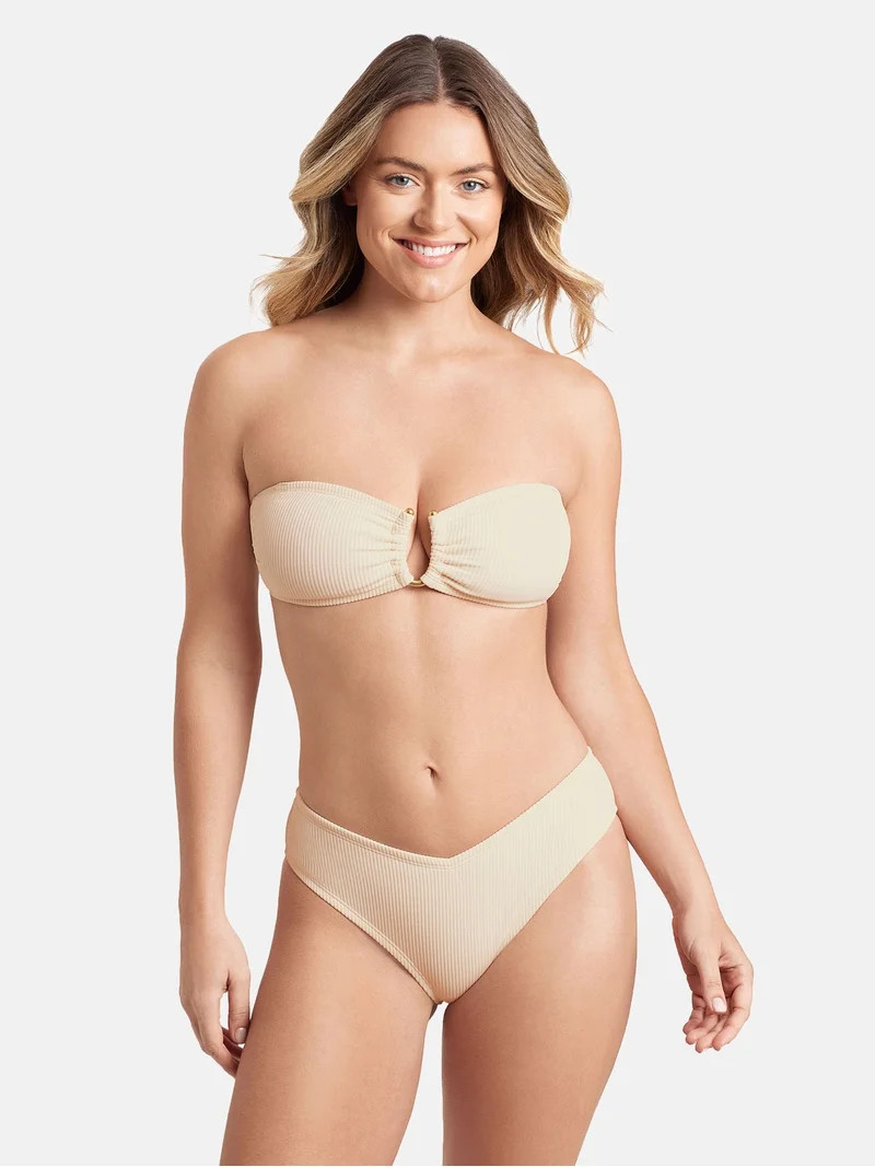 Sofia by Sofia Vergara Women's and Women's Plus RIB U-Ring Front Bandeau Bikini Tops | Walmart (US)