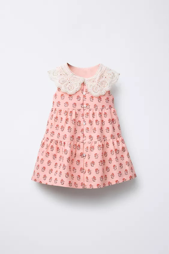 Sleeveless dress with embroidered Peter Pan collar. Front button closure. Matching inner lining. | Zara US