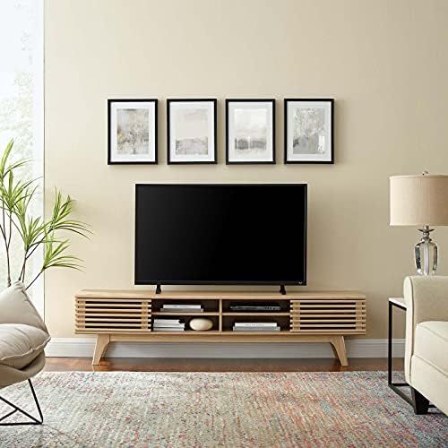 Modway Render 70" Mid-Century Modern Low Profile Media Console Entertainment TV Stand in Oak | Amazon (US)