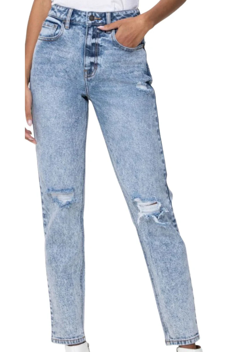 Light Acid Wash Slim Straight Leg Jeans w/ Distressing | Shop Style Your Senses