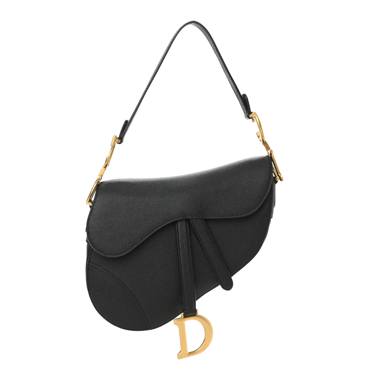 CHRISTIAN DIOR Grained Calfskin Saddle Bag Black | FASHIONPHILE (US)