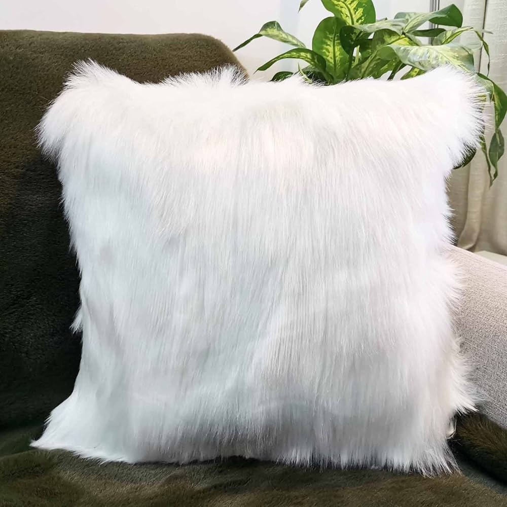 Hola Fiesta A Fluffy Throw Pillow Cover Covered by White Long Hair for Couch Sofa Bed Decoration ... | Amazon (US)