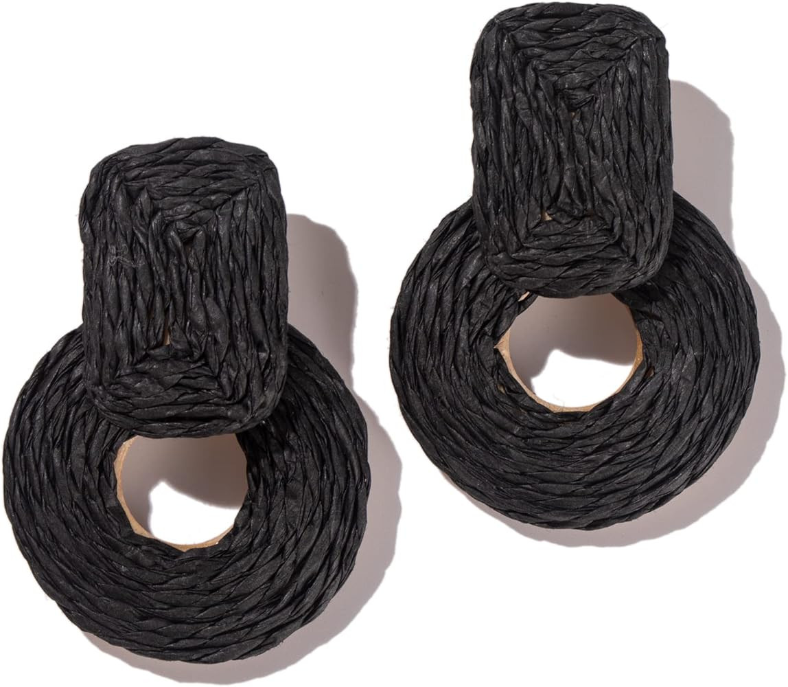 Statement Raffia Earrings Cute Boho Earrings Rattan Dangle Earrings Handmade Straw Wrap Earrings ... | Amazon (US)