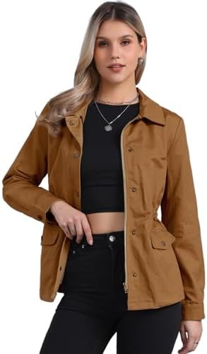 Allegra K Women's Utility Jacket Zip Up Drawstring Waist Coat with Pockets | Amazon (US)