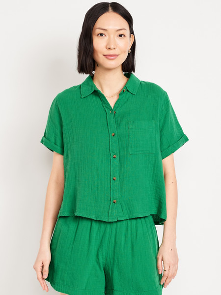 Crinkle Gauze Loose Button-Down Shirt | Old Navy | Old Navy (US)