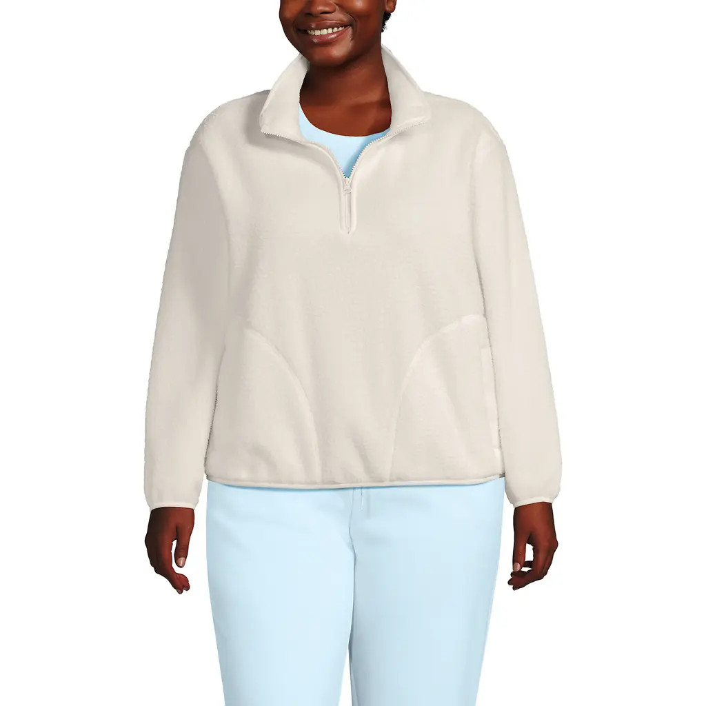 Lands' End Plus Size Print Half Zip Cozy High Pile Fleece Pullover in Ivory at Nordstrom, Size 3X | Nordstrom