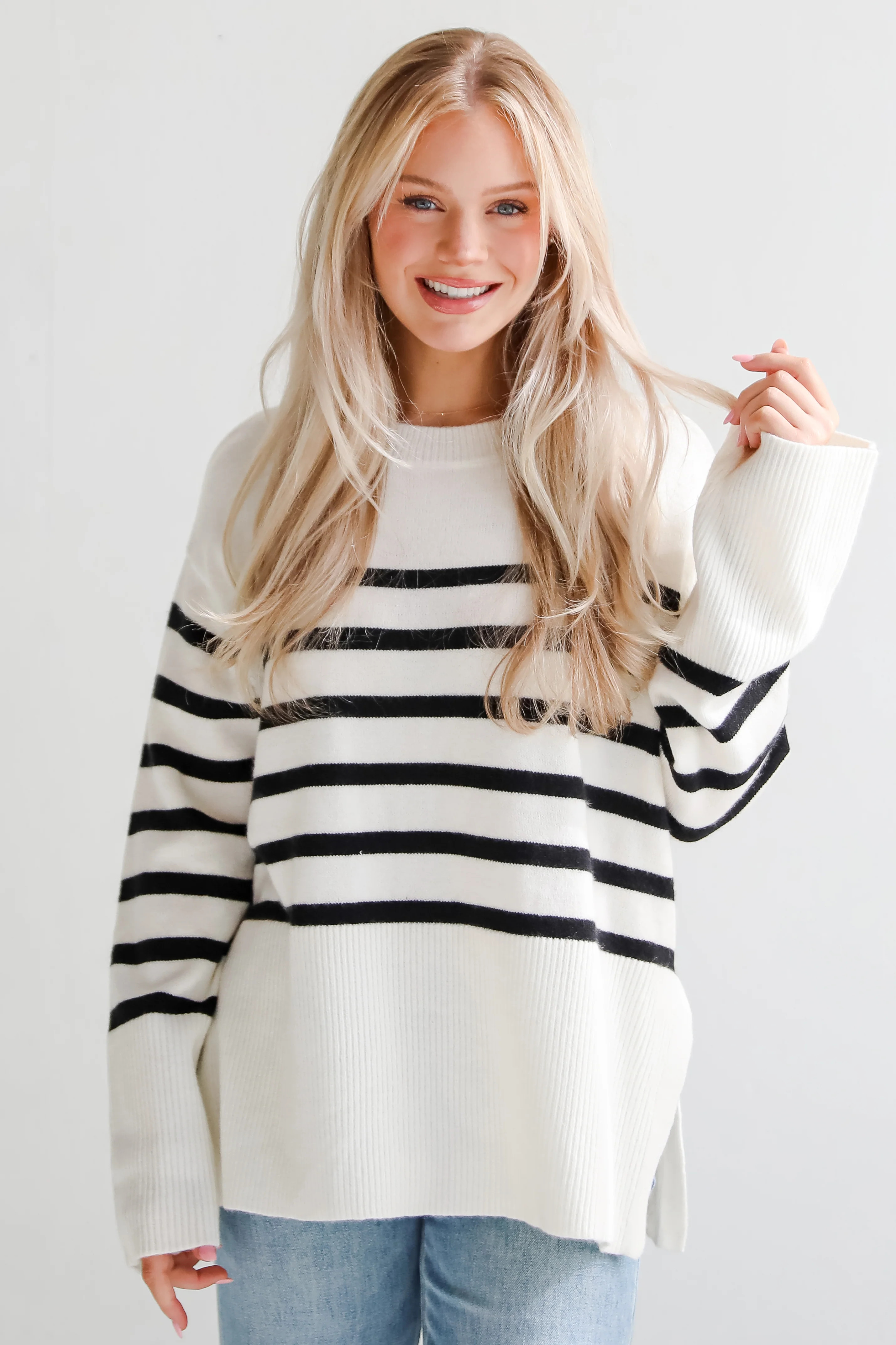 Cute Ivory Oversized Striped Sweater | Women's Sweaters | DressUp | Dress Up