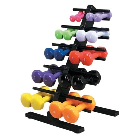 CanDo Fabrication Enterprises Economy vinyl-coated iron dumbbell, 10 pc set w/floor rack (2 ea: 1-5  | Walmart (US)