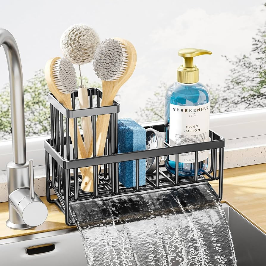 Kitsure Soporte de esponja para fregadero de cocina, organizador de fregadero de acero inoxidable... | Amazon (US)