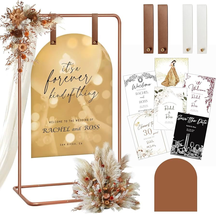 Wedding Sign Holder, Adjustable Welcome to Our Wedding Sign Stand W/Design Bundle & Leather Sign ... | Amazon (US)
