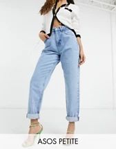 ASOS DESIGN Petite recycled high rise slouchy'mom jeans in light wash | ASOS (Global)