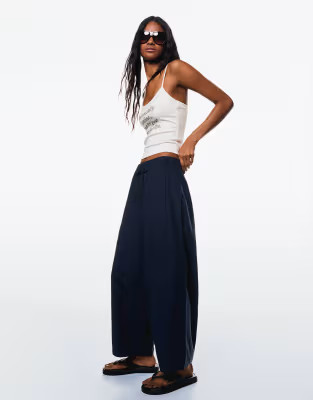 Bershka cropped barrel leg trousers in navy | ASOS | ASOS (Global)