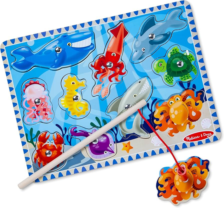 Melissa & Doug Magnetic Wooden Fishing Game and Puzzle With Wooden Ocean Animal Magnets | Amazon (US)