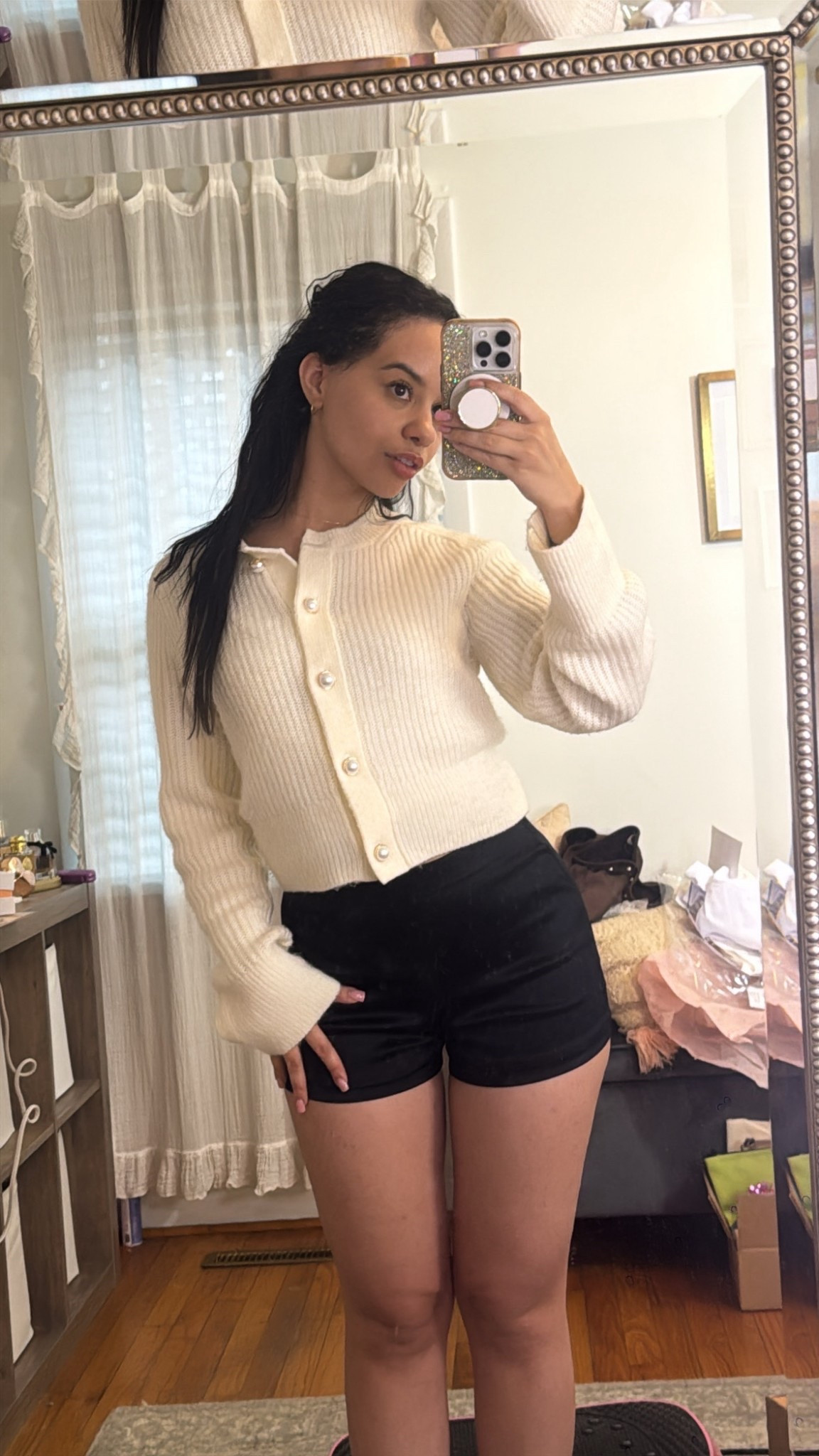 Wearing size 25 in short. These would look so nice with an oversized blazer as well! Cardigan is Abercrombie (a year or two old) linked a similar version, wearing an XS. 

#LTKgrwm #LTKootd #LTKHoliday