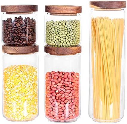 Glass Canisters Set of 5 for the kitchen, Glass Storage Container jars with Airtight Acacia Lid for  | Amazon (US)