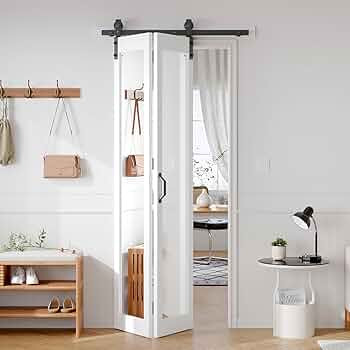 FREDBECK Preassembled Bifold Barn Door 36x84 (Double 18x84) with 1 Lites Mirror,Bi-fold Closet Do... | Amazon (US)