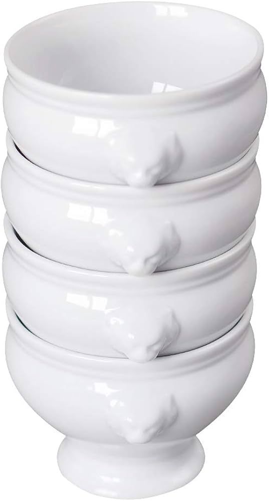 Cinf Ceramic 12 oz Set of 4 Lion Head Porcelain Soup Bowls White Microwave Safe Soup and Fruit Ho... | Amazon (US)