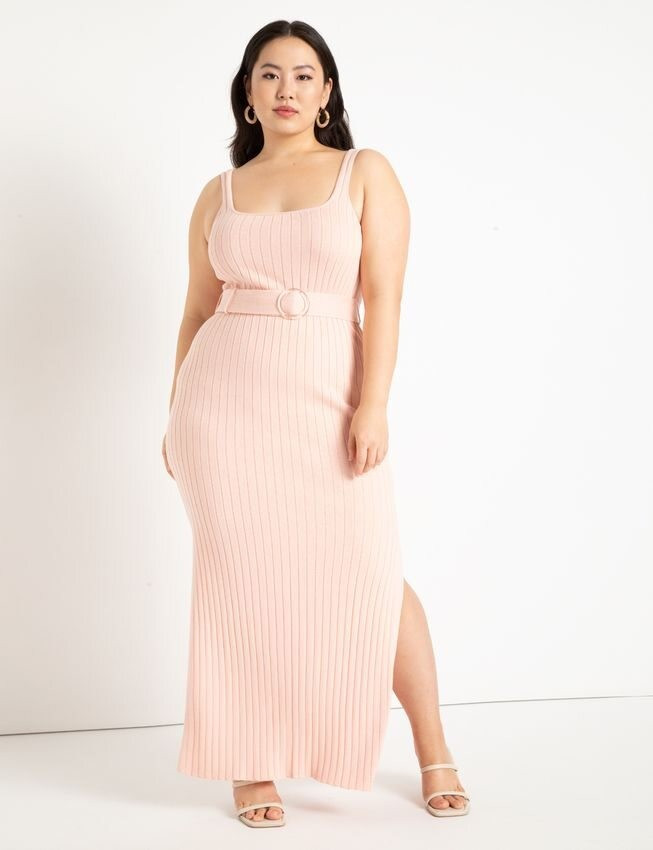 Knitted Rib Maxi Dress W Belt | Women's Plus Size Dresses | ELOQUII | Eloquii