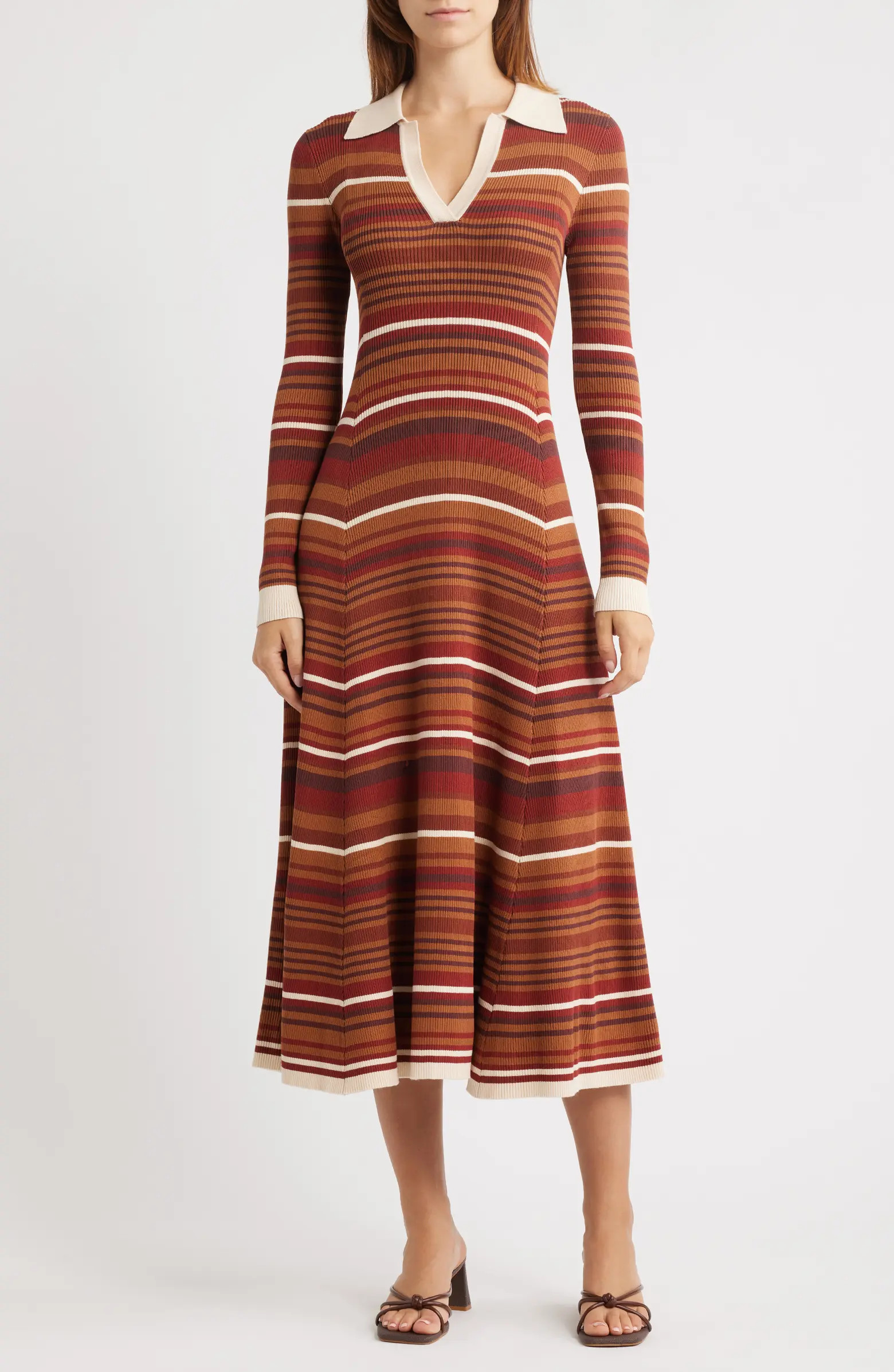 MOON RIVER Stripe Long Sleeve Midi Sweater Dress | Nordstrom | Nordstrom