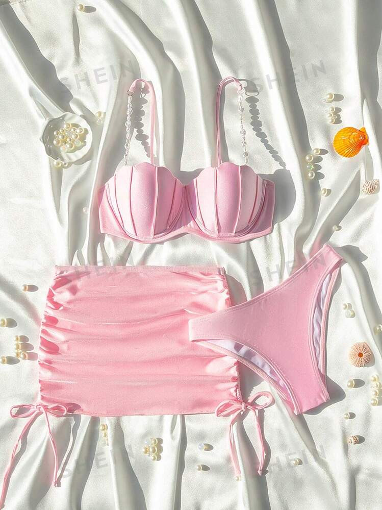 SHEIN Swim Mod Set Bikini Tinta Unita Per Donne Da Spiaggia Estiva | SHEIN