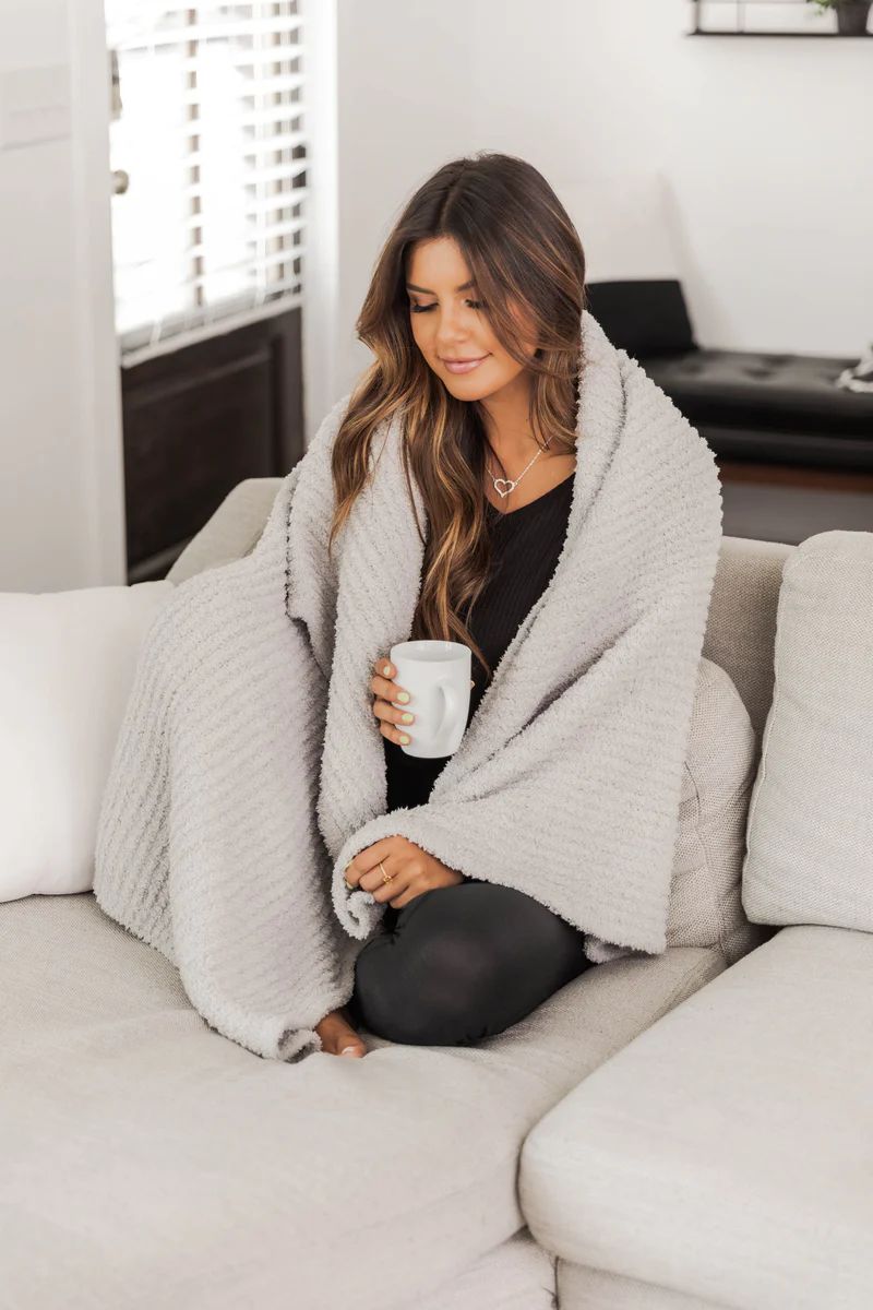 Maybe I'll Stay Fuzzy Grey Blanket DOORBUSTER | The Pink Lily Boutique