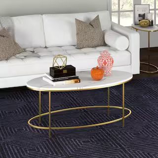 Francesca 42 in. Brass Oval Faux Marble Coffee Table | The Home Depot
