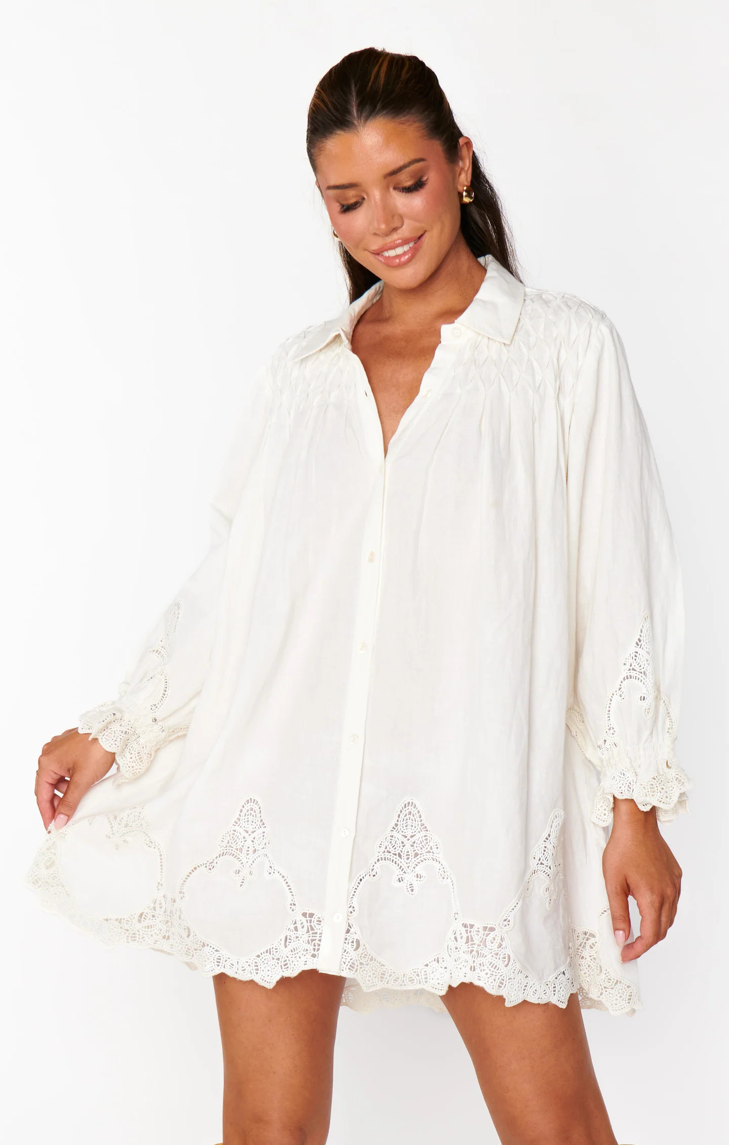 Leona Mini Dress ~ White Lace Embroidery | Show Me Your Mumu