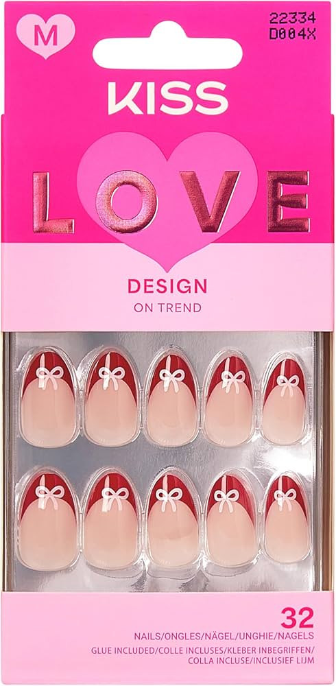 KISS LOVE, Press On Nails, Nail glue included, 'Falling for Forever', Red, Medium Size, Almond Sh... | Amazon (US)