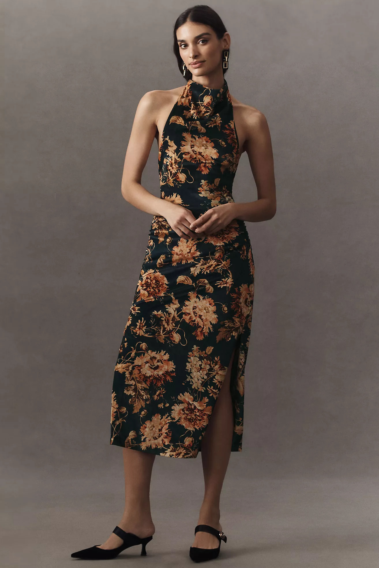 BHLDN Holly Halter Stretch Velvet Midi Dress | Anthropologie (US)