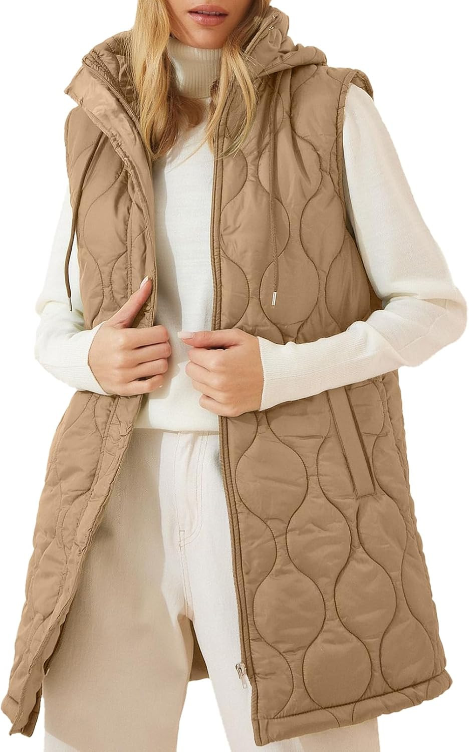 EVALESS Womens Long Puffer Vest Hooded Quilted Jacket | Amazon (US)