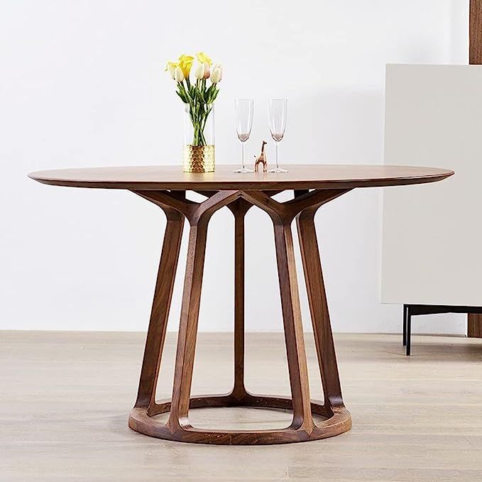 SUSUO Minimalist Walnut Solid Wood Dining Table Round 47.2"x47.2" inches Mid-Century Modern Pedes... | Amazon (US)
