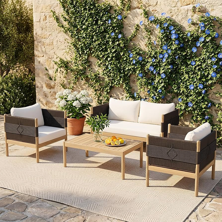 Christopher Knight Home Lenor 4-Seater Patio Furniture Set with Removable Cushion, 4 Piece Outdoo... | Amazon (US)