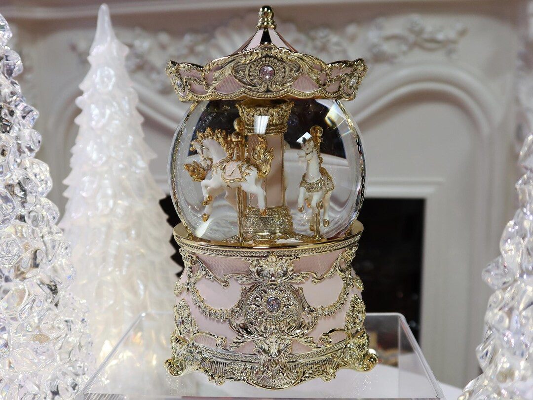 8.125" Crown Canopy Carousel Horse Glitter Globe, Pink & Gold - Etsy | Etsy (US)